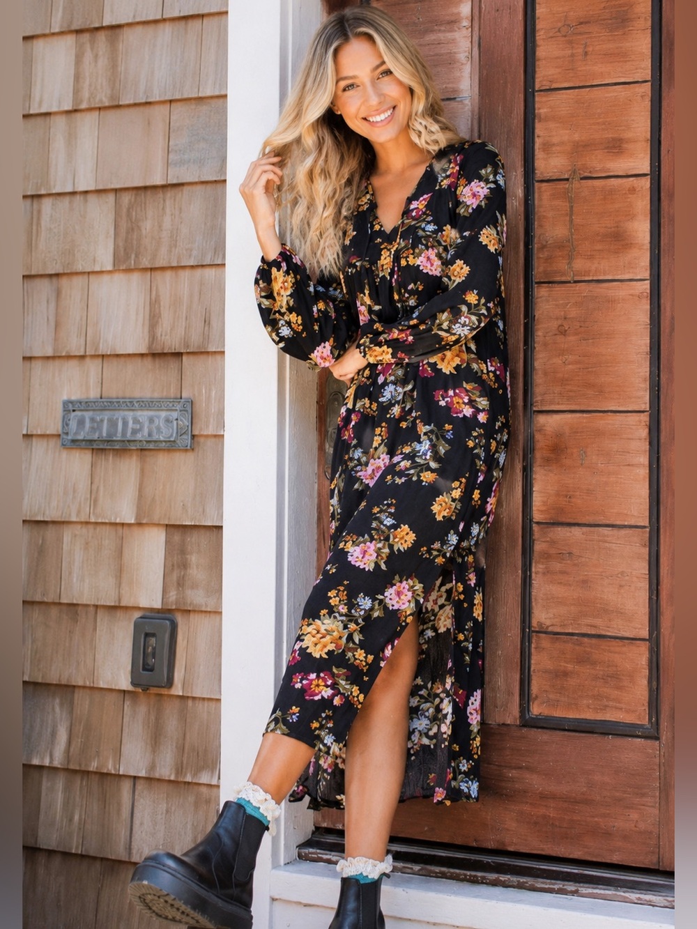 NWT Natural Life Floral Maxi Dress with Pink & Yellow Blooms